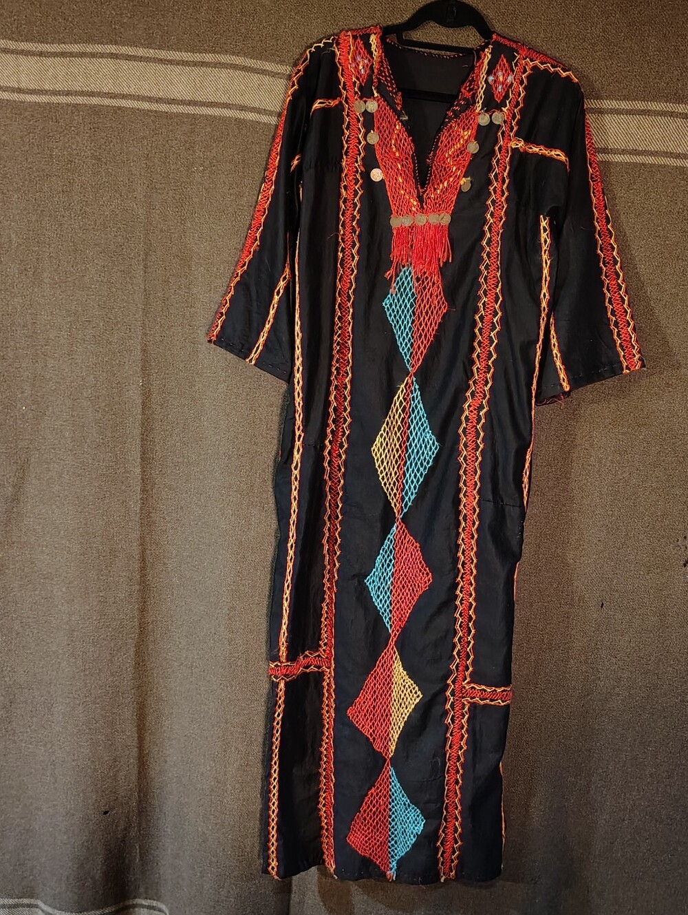 Embroidered Black Robe with Colorful Accents And Coins